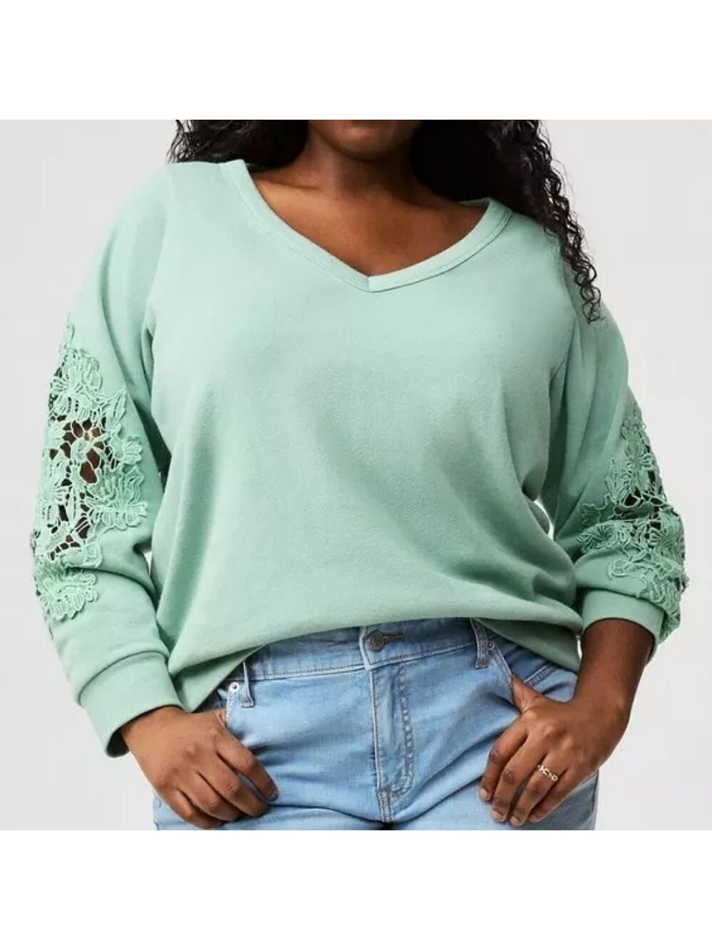 5X • Torrid • Cozy Fleece V-Neck Crochet Sweatshirt